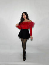 Off the shoulder, Red , Ostrich Feather Bodysuit