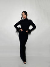 Backless Turtleneck Maxi Dress with Ostrich Feather Cuffs