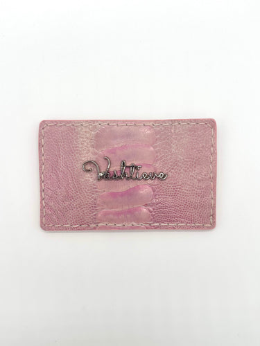 Pink Ostrich Leg Leather Card Holder