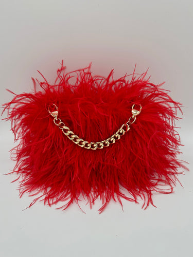 Red Ostrich Feather Bag