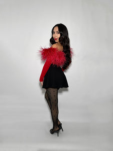 Off the shoulder, Red , Ostrich Feather Bodysuit