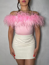 Off the shoulder, Pink, Ostrich Feather Bodysuit