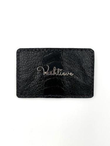 Black Ostrich Leg Leather Card Holder