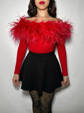 Off the shoulder, Red , Ostrich Feather Bodysuit