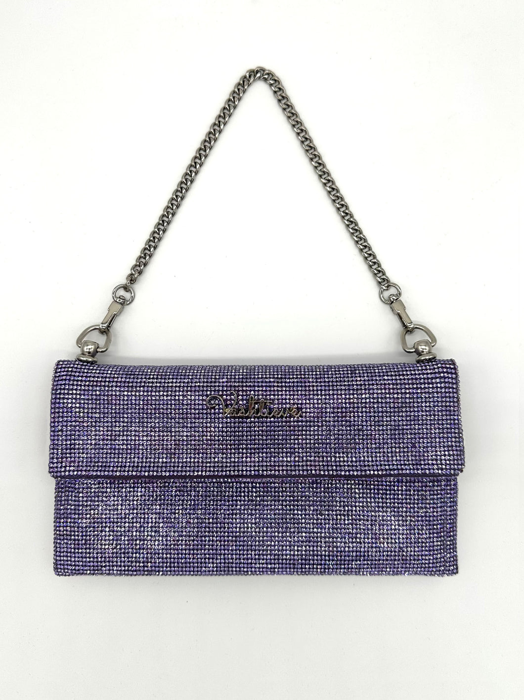 lavender rhinestone purse, front side