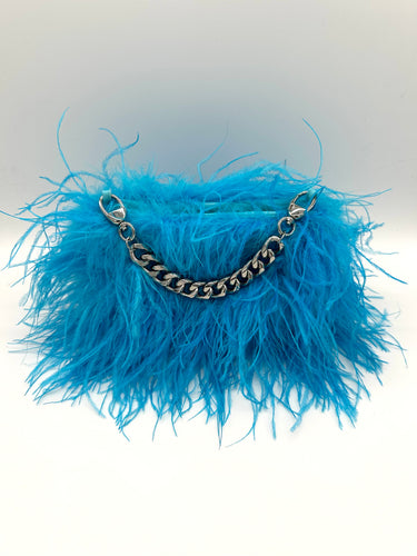 Turquoise Ostrich Feather Bag, Front side